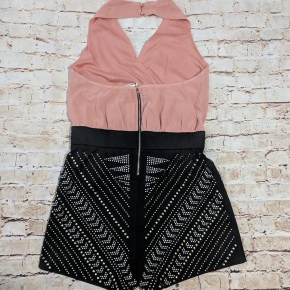 Trendy Studded Embellished Peach Halter Romper - Picture 8 of 8